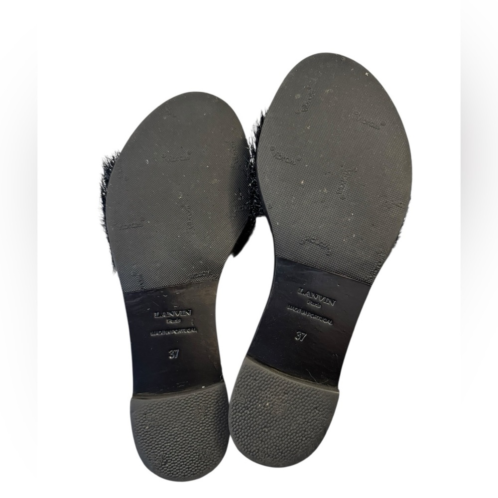 Lanvin Black and Gold Fur Slide Sandals - Picture 8 of 10